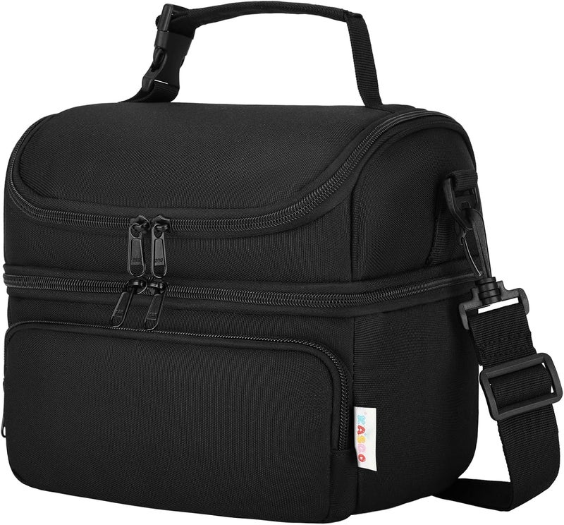 Kasqo Lunch Bag Kids, Dual Compartment Insulated Cooler Bag 7.5L Girls Boys Toddler Lunch Box Containers for Daycare School Kindergarten Travel Black - Image 1